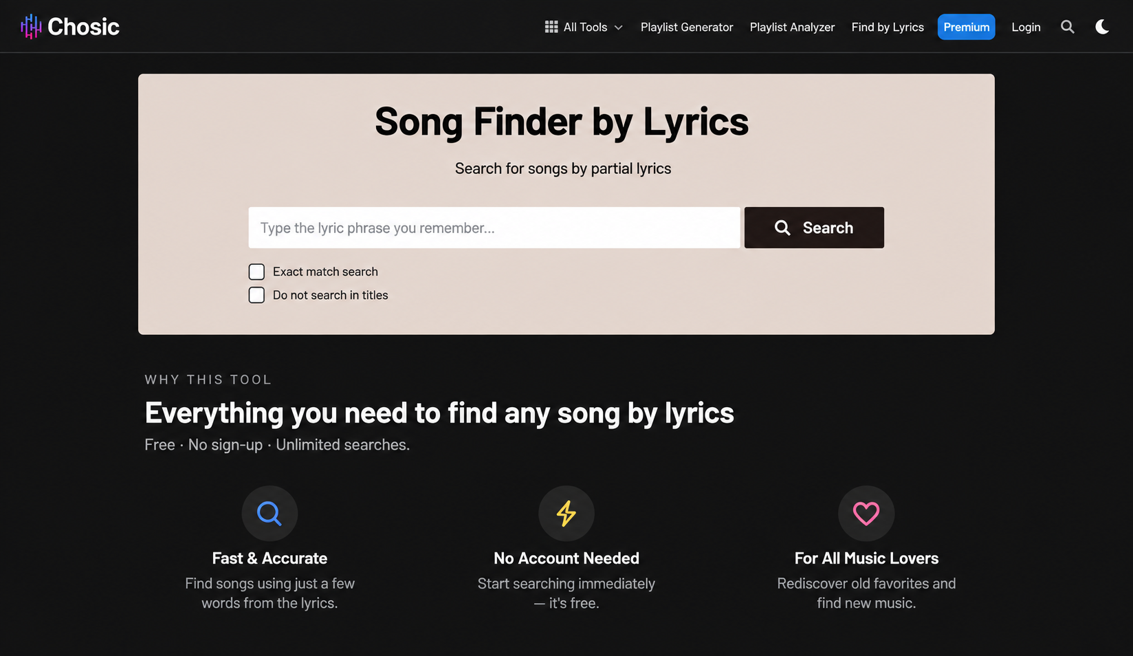 Find Song By Lyrics — Chosic