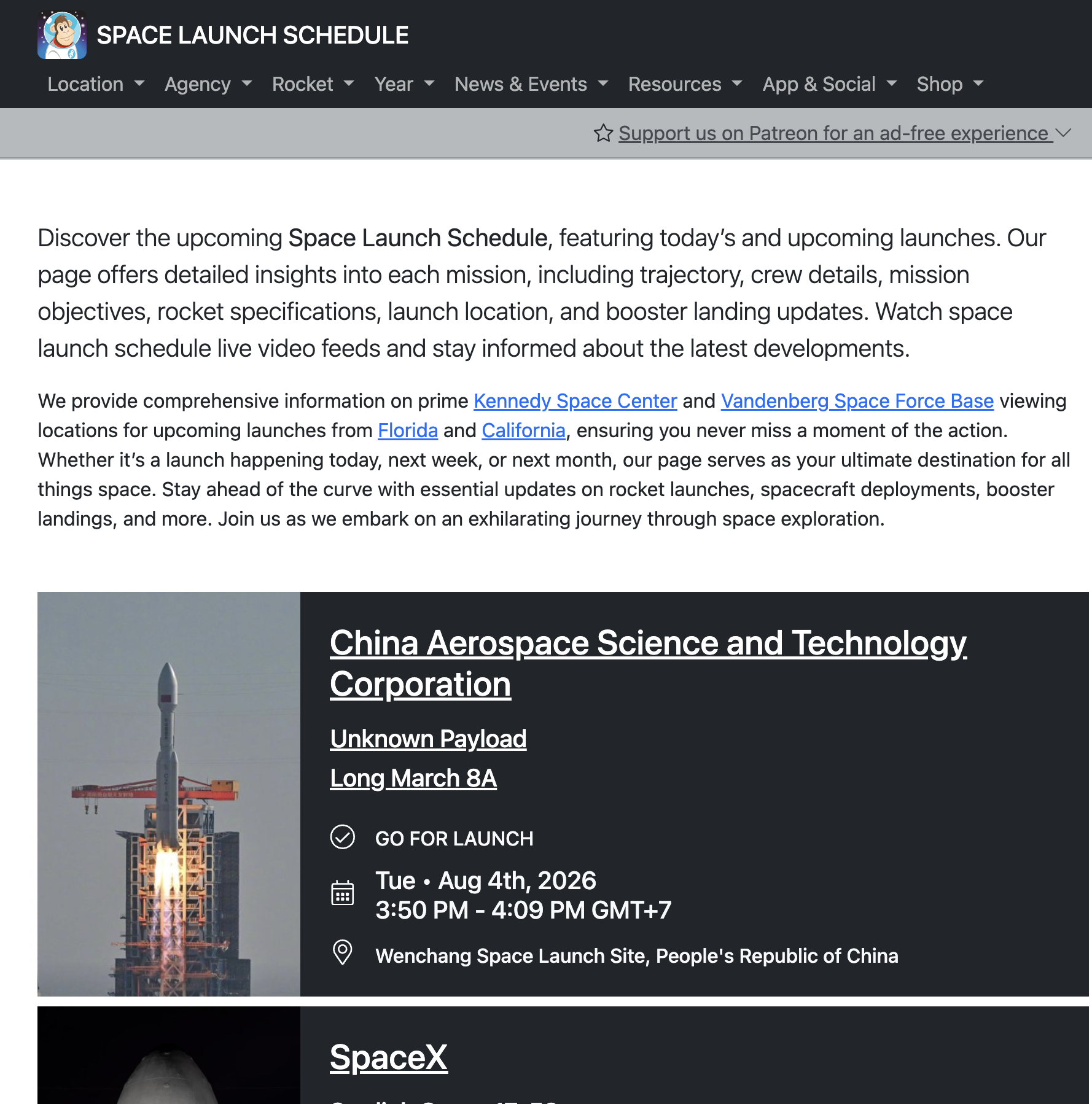 Space Launch Schedule