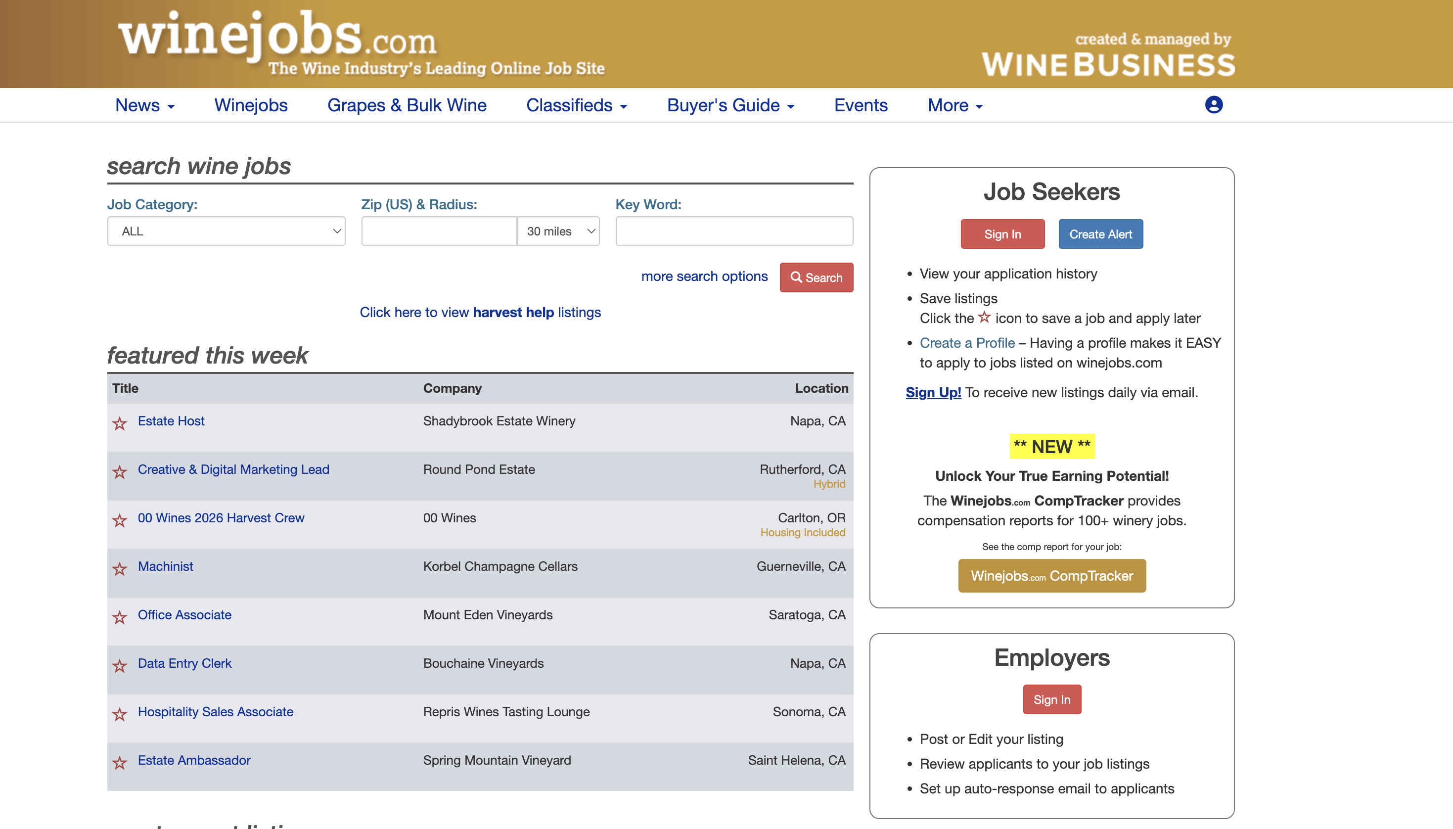 Screenshot of WineJobs.com
